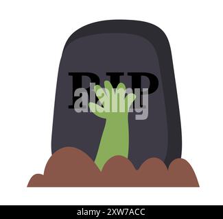 R.I.P gravestone with zombie hand. Halloween tombstone. Grave headstone, graveyard. Creepy Halloween tombstone, memorial for death. Flat vector Stock Vector