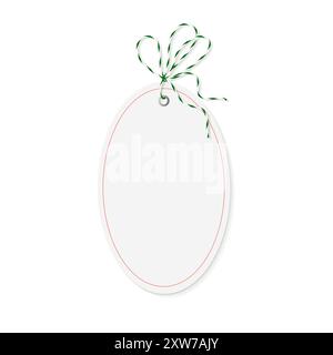 Vector illustration of an oval price tag with green string and neat red outline. Stock Vector