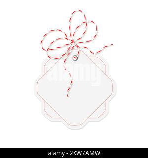 Vector design of a hexagonal price tag with a red string bow and red outline. Stock Vector