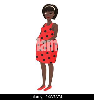 An illustration of a pregnant woman in a red polka dot dress. Stock Vector