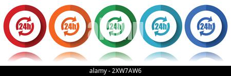 24h vector icons, flat icon set for logo design, webdesign and mobile applications, colorful web button collection in eps 10 Stock Vector