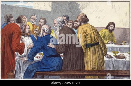 The last Supper - la cene - from "Histoire sainte" vers 1890 - by Henri Grobet Stock Photo
