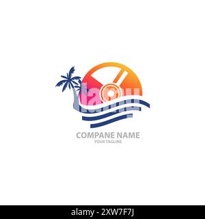 Sunset music wave beach party logo icon design template.EPS 10 Stock Vector