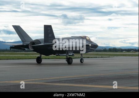 An F-35A Lightning II assigned to the 355th Fighter Squadron (FS) taxis ...