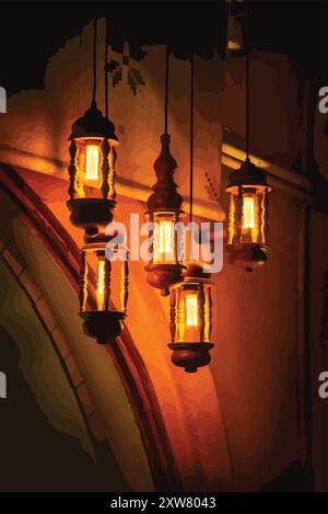 Saudi Arabian style decorative hanging lights Stock Vector