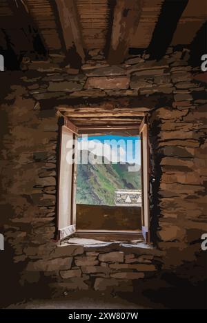 Ancient window frame of the Arabian ancient stone building Stock Vector