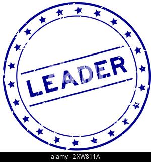 Grunge blue leader word round rubber seal stamp on white background Stock Vector