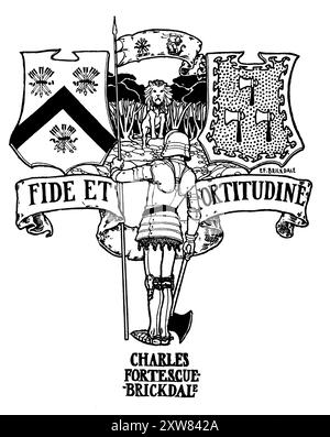 1898 heraldic chivalric bookplate for Charles Fortescue Brickdale, by female artist Eleanor Fortescue-Brickdale Stock Photo