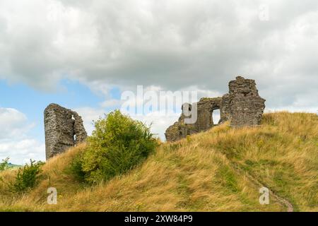 The ruins of Clun Castle a Medieval castle in Clun,  Shropshire, UK in landscape orientation Stock Photo