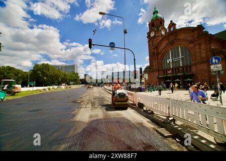 Wiesbaden, Germany. August 08, 2024. Architecture of the city and Asphalt repair. Stock Photo