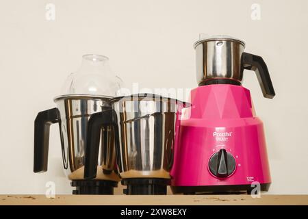 electric mixer grinder on a table in a kitchen appliance electronics shop Stock Photo