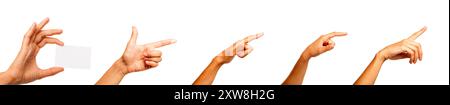 Collage of a female hand isolated on white doing various gestures Stock Photo