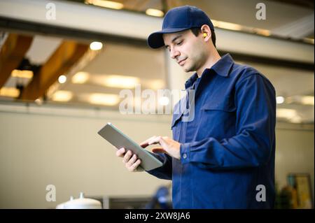 Portrait af an engineer using a tablet in a facility Stock Photo
