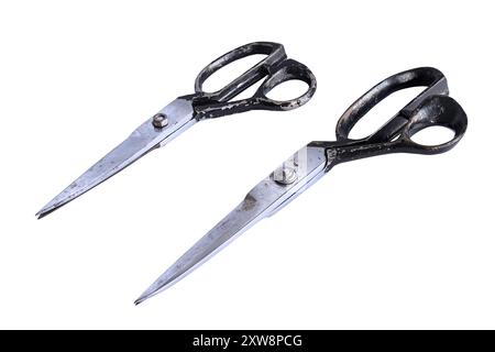 two old traditional scissors, objects isolated over white background, ready for your design Stock Photo