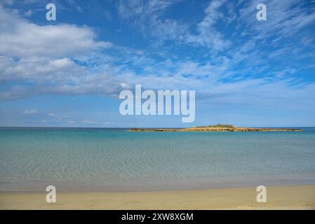Empty sandy tropical exotic beach with with golden sand. Fig tree bay beach Cyprus Stock Photo