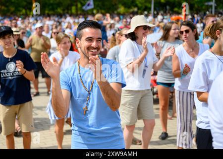 Young people dancing to Christian songs at Mladifest 2024, the annual youth festival in Medjugorje. Stock Photo