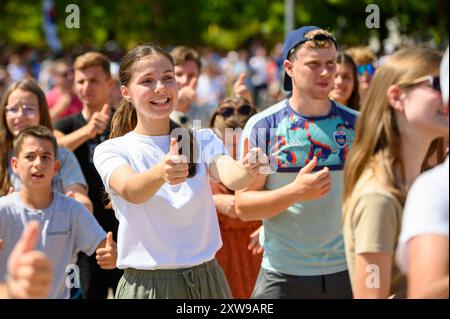 Young people dancing to Christian songs at Mladifest 2024, the annual youth festival in Medjugorje. Stock Photo