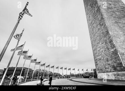 Washington DC – US – Mar 22, 2024 Black and white view of the Washington Monument,  an Egyptian-style marble obelisk on the National Mall in Washingto Stock Photo