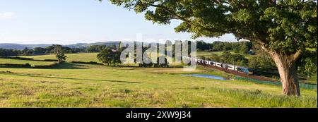 First Trenitalia Avant West Coast Alstom Pendolino train 390156  on the west coast mainline in Lancashire Stock Photo