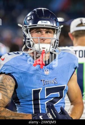 Nashville, USA. 17th Aug, 2024. Tennessee Titans wide receiver Mason Kinsey (12). The Seattle Seahawks play against the Tennessee Titans in a preseason game at Nissan Stadium in Nashville, Tennessee on August 17th, 2024. (Photo by Kindell Buchanan/Sipa USA) Credit: Sipa USA/Alamy Live News Stock Photo