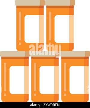 Pill bottle stack. Plastic drug containers icon Stock Vector