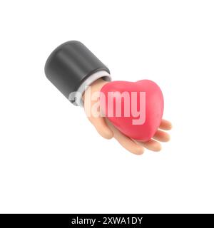 Electrocardiography concept. Cardiology ECG and EKG. Doctor holding a heart in hand. Red heartbeat.3d illustration isometric 3d design. Give life. Pro Stock Photo