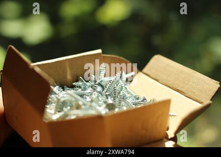 A box filled with various screws, neatly organized and ready for use in DIY projects, repairs, or construction tasks. The image emphasizes the importa Stock Photo