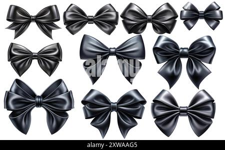 Black Bow Coquette Set vector Illustration -on white background Stock Vector