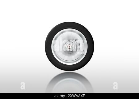 Car wheels spin at high speed on white background, car wheels with brake isolated Stock Photo