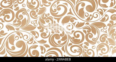 Seamless background floral ornament, Fashionable modern wallpaper or textile golden colors isolated white backgrounds wallpapers, backgrounds Stock Vector