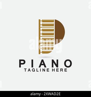 Letter P piano logo. Creative design letter P Combination with Keyboard Piano for piano Logo. Stock Vector