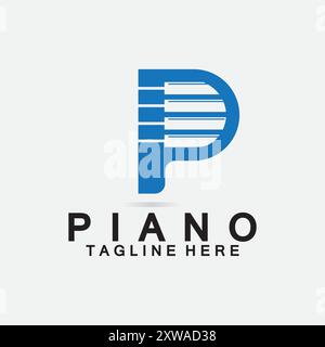 Letter P piano logo. Creative design letter P Combination with Keyboard Piano for piano Logo. Stock Vector