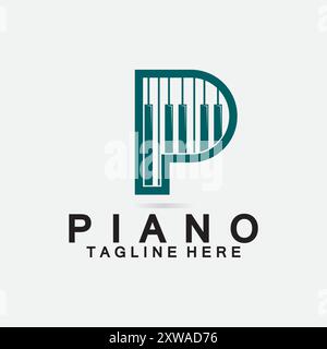 Letter P piano logo. Creative design letter P Combination with Keyboard Piano for piano Logo. Stock Vector