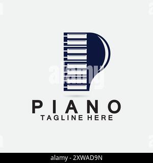 Letter P piano logo. Creative design letter P Combination with Keyboard Piano for piano Logo. Stock Vector