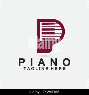 Letter P piano logo. Creative design letter P Combination with Keyboard Piano for piano Logo. Stock Vector