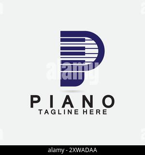Letter P piano logo. Creative design letter P Combination with Keyboard Piano for piano Logo. Stock Vector