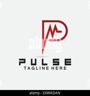 Letter P Pulse Line  Logo Design  vector illustration. design combining Initial P with Pulse. Stock Vector