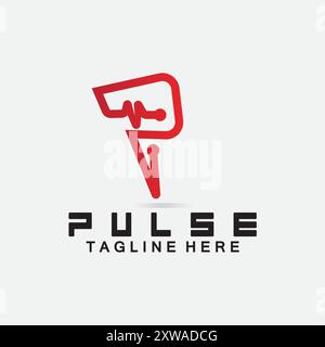 Letter P Pulse Line  Logo Design  vector illustration. design combining Initial P with Pulse. Stock Vector