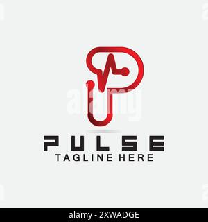 Letter P Pulse Line  Logo Design  vector illustration. design combining Initial P with Pulse. Stock Vector