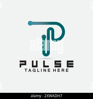 Letter P Pulse Line  Logo Design  vector illustration. design combining Initial P with Pulse. Stock Vector