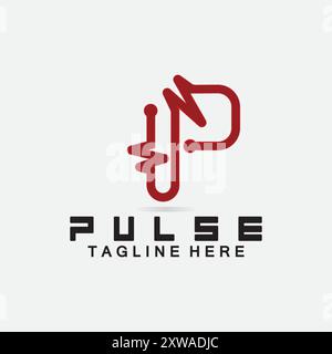 Letter P Pulse Line  Logo Design  vector illustration. design combining Initial P with Pulse. Stock Vector