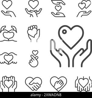 Mini heart hand sign vector cute design element hand drawn illustration ...