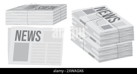 Pile of newspapers on white background. Stack of newspapers. Paper waste Stock Vector