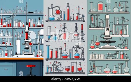 Test blood tubes, laboratory table illustration Stock Photo