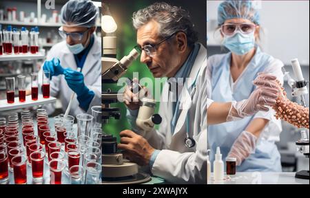 Test blood tubes, laboratory and doctors Stock Photo