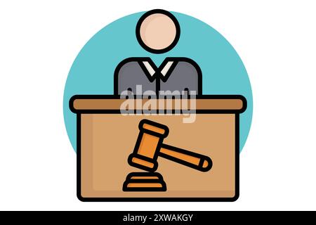 Courtroom colored outline icon. icon related to law and justice. justice elements vector illustration Stock Vector