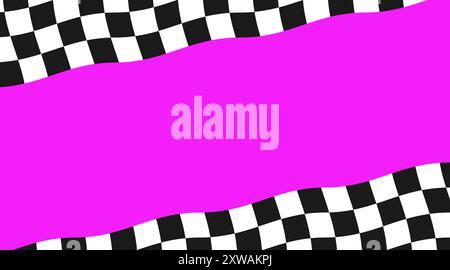 Race checker flag background. Finish check rally background. Wavy psychedelic chessboard pattern. Hippie twisted gingham checkerboard frame. Vector Stock Vector