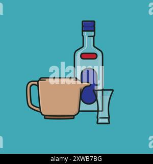 Liquor bottle, glass and pitcher vector illustration for Anisette Day on July 2 Stock Vector