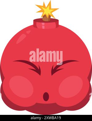 Red bomb with burning cord. Cartoon face character Stock Vector