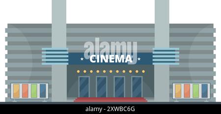 Cinema front. Urban building facade color icon Stock Vector